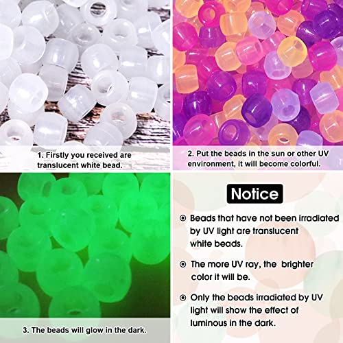 Korlon 1000 Pcs Glow In The Dark Beads, Plastic Uv Beads Bracelet Pony Beads Color Changing Beads For Jewelry Making Bracelets, Necklace #TOP1