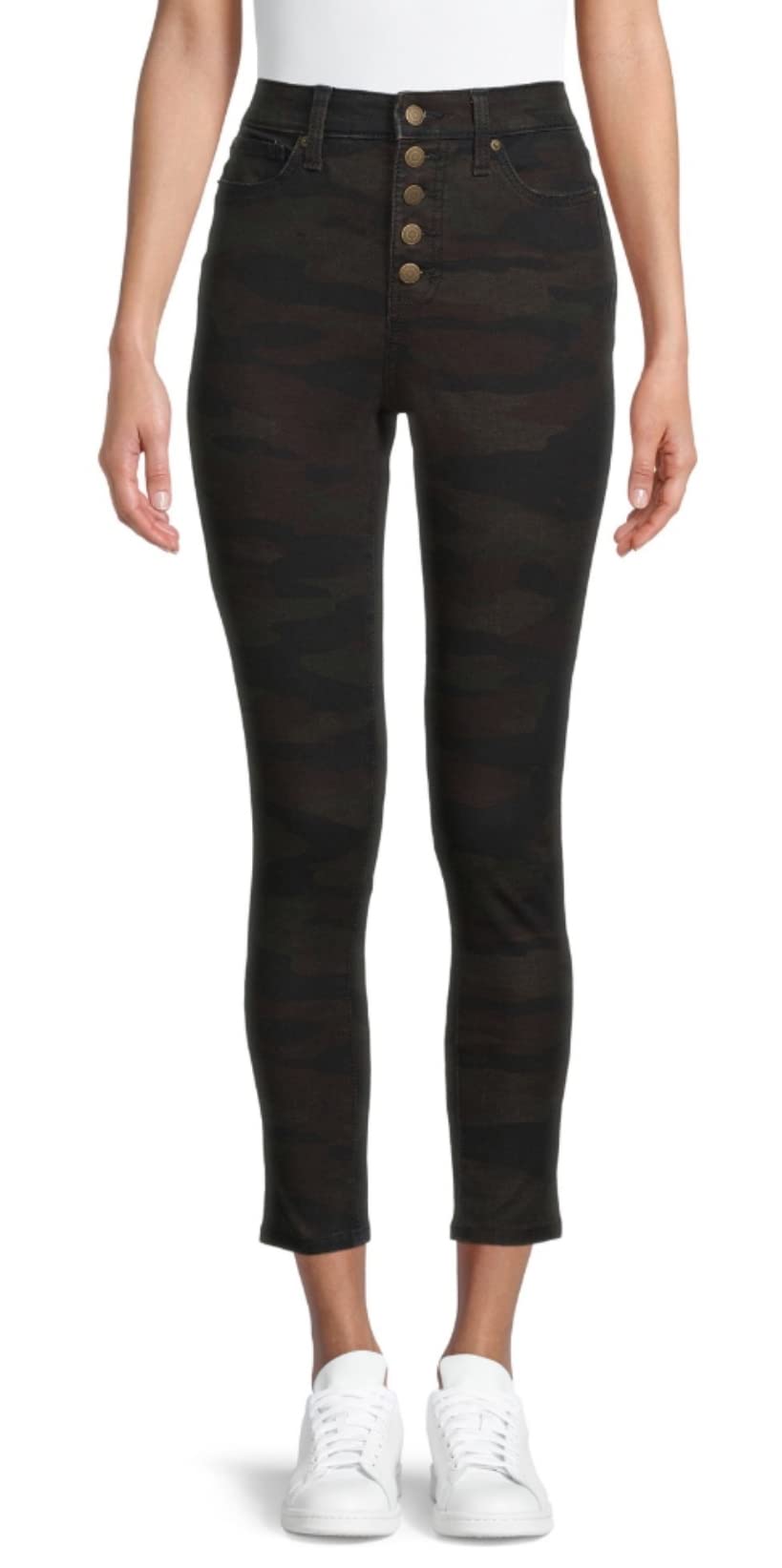 Time and TruGreen Camo Button Fly Curvy Jeans, Multi, 16