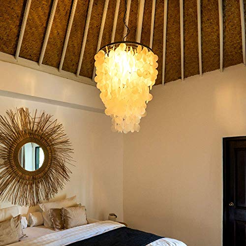 Modern Natural White CAPIZ Shell Chandelier - Coastal Pendant Lighting - Pendant Chandelier Lighting for Bedroom, Living Room - Seashell Chandelier (Au Natural - Hanging Capiz Shell Chandelier) - Image 7