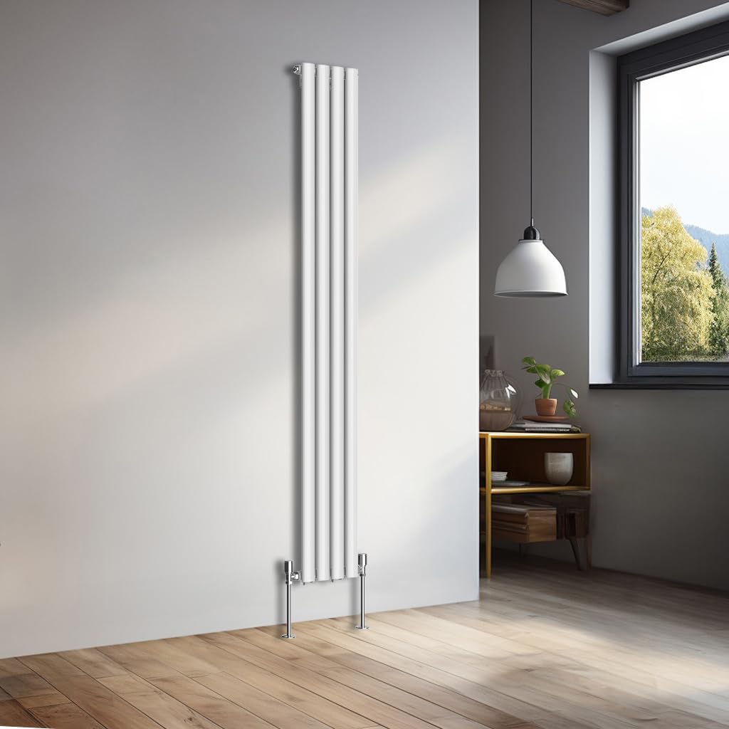 NRG 1800x236mm Vertical Oval Single Panel Heater Column Radiator Central Heating Radiators Designer Tall Radiators Gloss White — image 1
