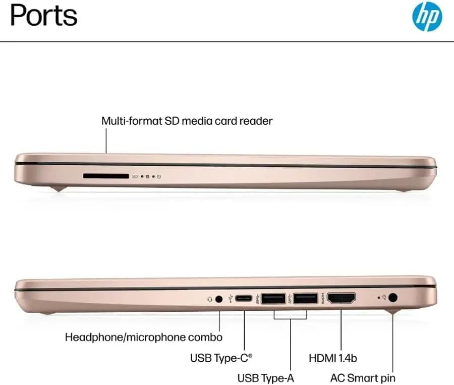 Image of HP 14 inch LED Business &Student Laptop with 1-Year Office 365, 4GB RAM 640GB Storage (128GB UFS + 512GB SD Card), Intel Quad-Core N150 Processor, Windows 11 S, PLUSERA Earphones, Rose Gold