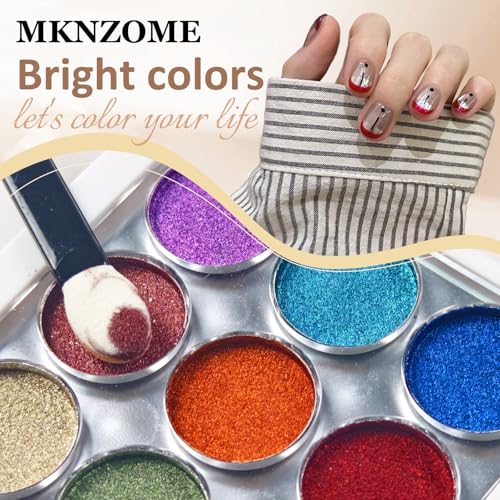 Image of 9 Colors Chrome Nail Powder Palette, Blue Red Purple Green Metallic Mirror Holographic Chrome Powder for Nails, Fine Glitter Nail Art Decoration for Home DIY Salon Manicure Pigment, B