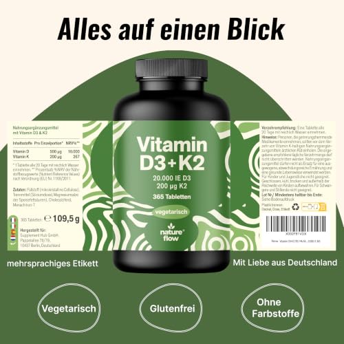 Vitamin D3 K2 hochdosiert – 365 Tabletten – 20000 IE – Ansicht 5
