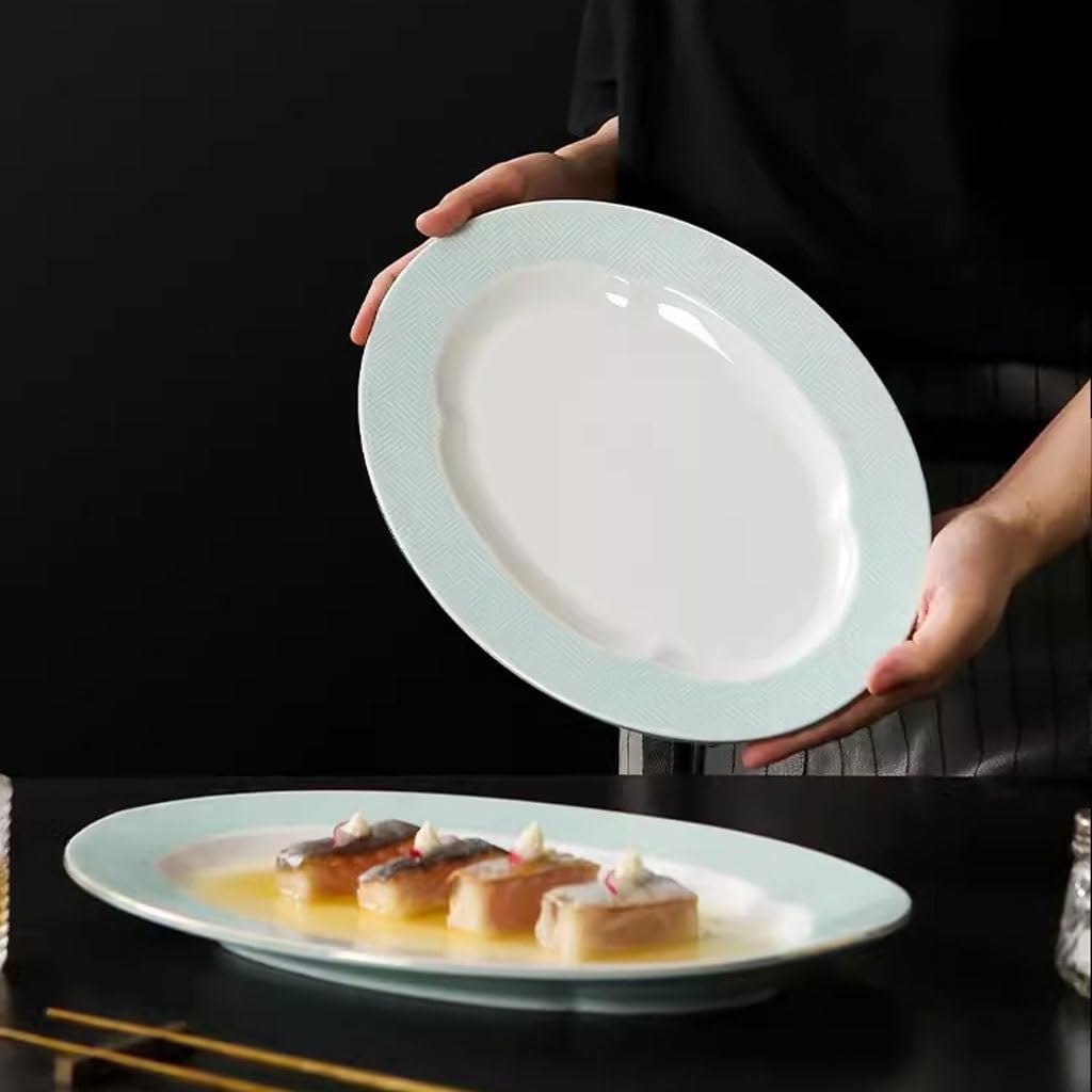 Forniture Per Feste Piatto di pesce piatto ovale cinese in ceramica for hotel, piatto freddo, piatto caldo, piatto speciale universale, ristorante Piatti Della Festa (Size : M)