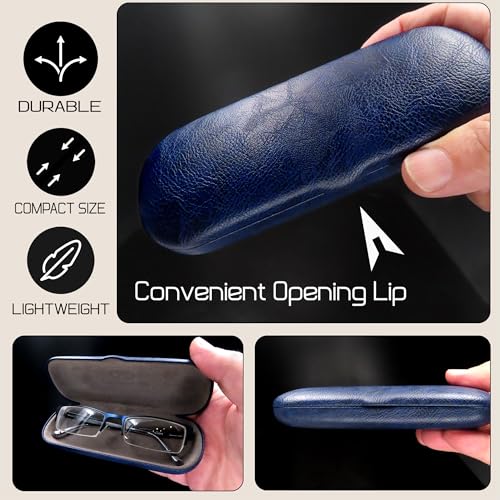 Image of MyEyeglassCase Men Small Glasses case - Eyeglasses Hard Shell Holder Pouch & Cloth-Reading Slim & Narrow Case Heavy Duty