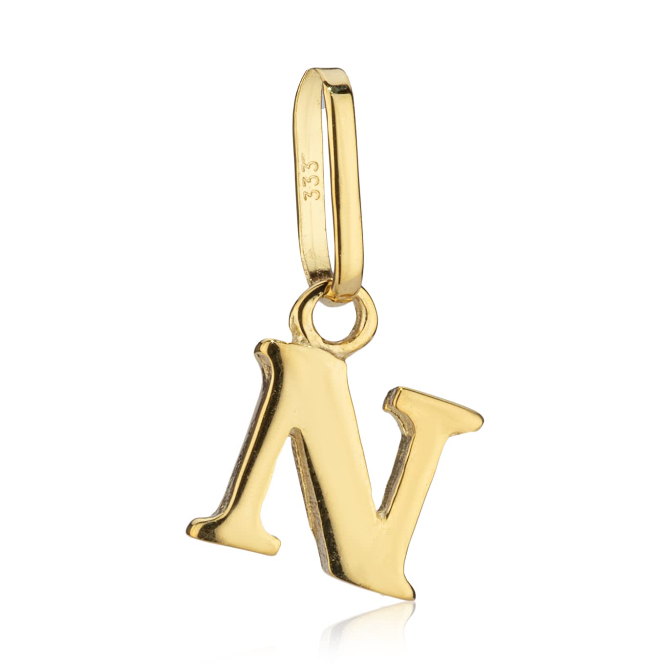 NKlaus pendentif petite lettre N 333 jaune or 8 carats 7x6mm enfants alphabet amulette 1345