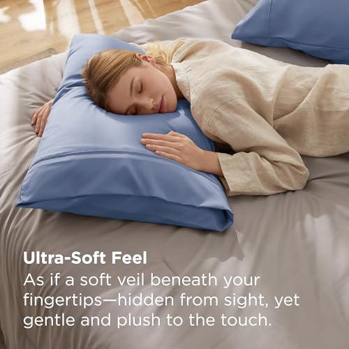 Image of Bedsure King Size Pillow Cases Set of 2 - Slate Blue Brushed Microfiber Pillowcases 2 Pack, Super Soft Pillow Case Cover with Envelope Closure for Kids, Wrinkle, Fade Resistant, 20x36 Inches