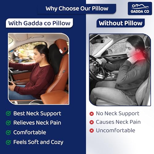 Image of GADDA CO Car Neck Rest Pillow | Premium Memory Foam Neck Pillow for Car | Orthopedic Neck Rest for Car Seat | Cervical & Head Support Cushion | Relieves Neck Pain | 2 Year Warranty (Mesh Black)