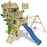 WICKEY Spielturm Klettergerüst Smart Treetop mit Schaukel & blauer Rutsche, Spielhaus mit Kletterleiter & Spiel-Zubehör