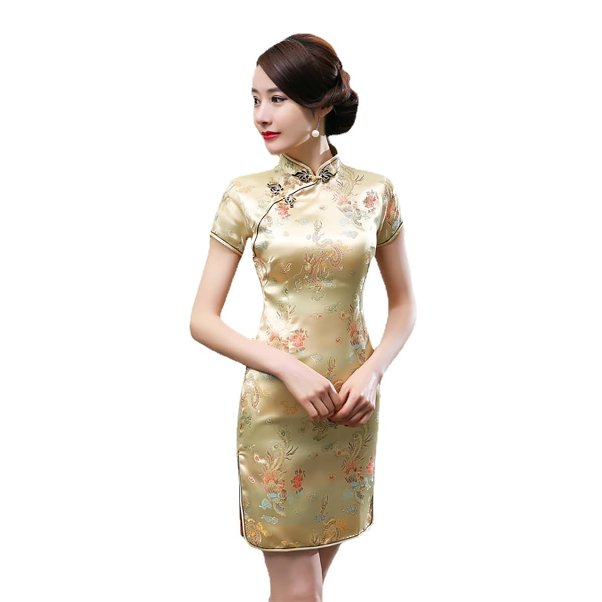 Chinese Style Dress Improves Cheongsam Temperament, Retro Long Silk Printed Daily Banquet Women's Performance Clothing