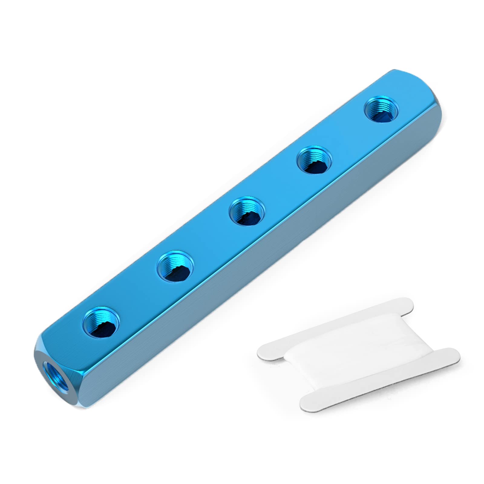 TAILONZ PNEUMATIC1/4" Blue 5 Way 8 Port Pneumatic Shunt Aluminum Block Pneumatic Manifold Air Distribution Block Air path exhaust air source distributor,Compressed Air Manifold Pneumatic Block