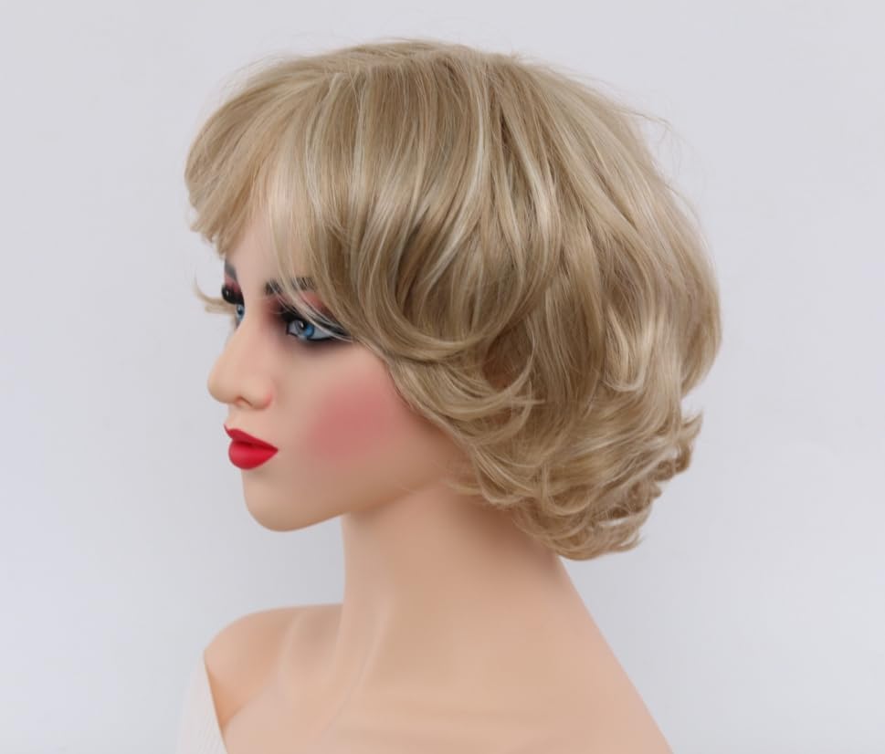 Image of Golden Curly Wig for Women Loose Voluminous Style, High-Temperature Fiber, Rose Net Cap, Perfect for Parties and Events, Fashion Hairpiece Natural Daily Party Wig (Blonde Mix)