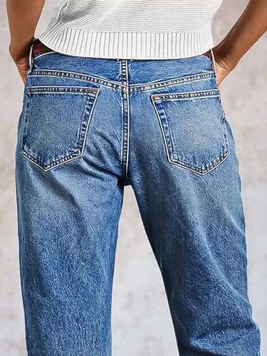 Flamingals Straight Leg Stretchy Jeans for Women Mid Rise Roll Hem Ripped Boyfriend Cuffed Jeans Without Belt3