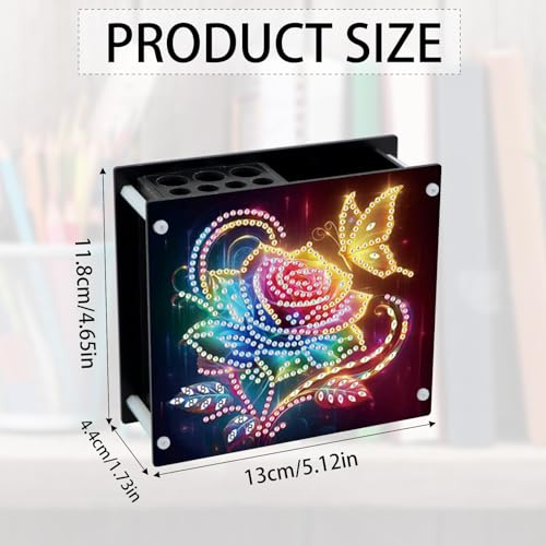 Image of DIY 5D Diamond Painting Pen Holder, Romantic Rose & Butterfly Crystal Rhinestones Pencil Organizer for Women & Gifts, Perfect for Storing Pens, Pencils, and Rulers