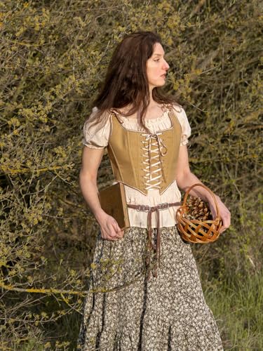 Image of Scarlet Darkness Women's Renaissance Corset Tops Vintage Lace Up Overbust Bustier Bodice Khaki 16