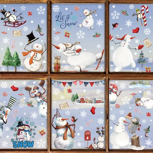 Quera Christmas Window Decals - Snowman, Snowflake & More! 9 Sheets, 7.8'' X 11.8'' PVC Static Window Decor for Kids Holiday Glass Decorations
