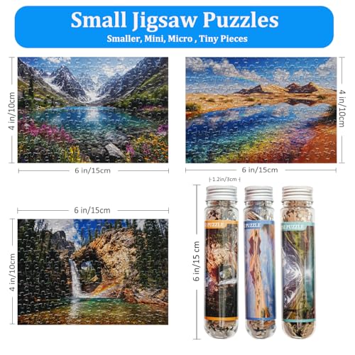 Rompecabezas pequeños para adultos mini piezas micro 3 paquetes | Rompecabezas pequeños desafiantes mini piezas pequeñas 150 piezas lagos montaña cascada naturaleza viaje rompecabezas 6 x 4 pulgadas miniatura 3