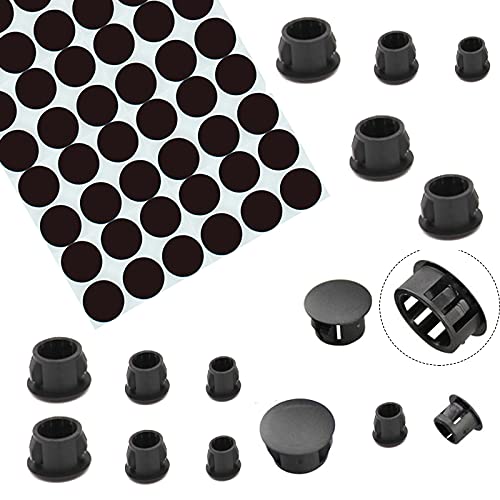 Image of 90 pcs Plastic Hole Plug 54 pcs Self-Adhesive Screw Hole Stickers for Chair Cabinet Cupboard Shelf Black