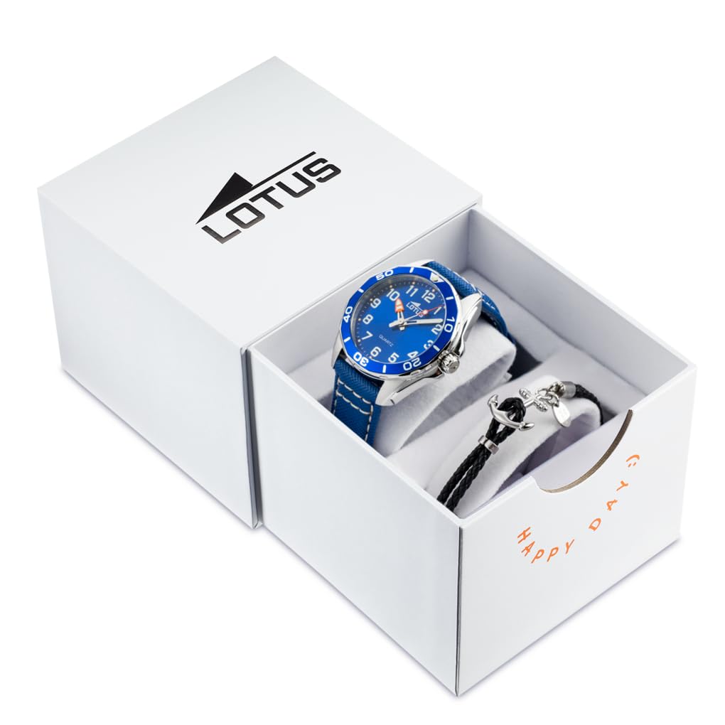 LOTUS Reloj Niño Analógico de Acero Inoxidable y Cuero Azul