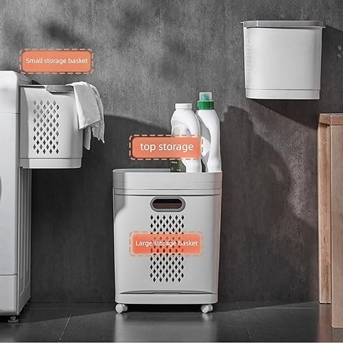 Panier à linge pour toilettes compact résolvant le manque de place au sol