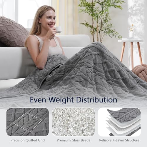 Image of Mr. Sandman Weighted Blanket Queen Size 15lb, Soft Jacquard Sherpa Weighted Blanket for Adults, Warm Fluffy Heavy Throw Blanket for Relaxing Sleep and Calming Comfort, 60 x 80 Inch, Jacquard Grey