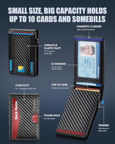 Wallet for Men-Slim Mens Wallet with Pop Up Card Holder,Elastic Cash slot, Leather Slots,RFID Blocking Bifold Minimalist Wallet for Men with ID Window(Carbon Fiber)2