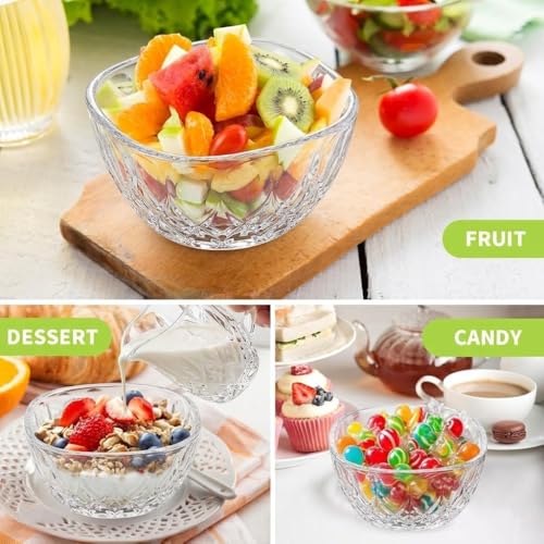 Image of Glassbunny Square Glass Dessert Bowls 260ml Set of 6 | Transparent Ice Cream, Pudding, Yogurt, Custard & Sweet Dish Serving Cups | Stylish Glass Bowls for Kitchen & Dining Table
