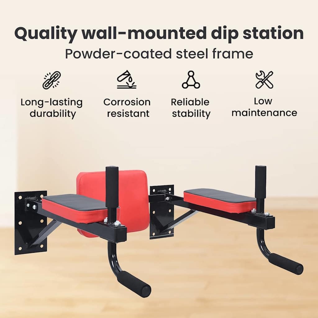 VidaXL Stazione per dips Nero e Rosso 72,5 x 70 x 31 cm, Palestra a Casa, Torre di Forza Moderna, Stazione d'Esercizio Compatta, Attrezzo Fitness Indoor per Calisthenics