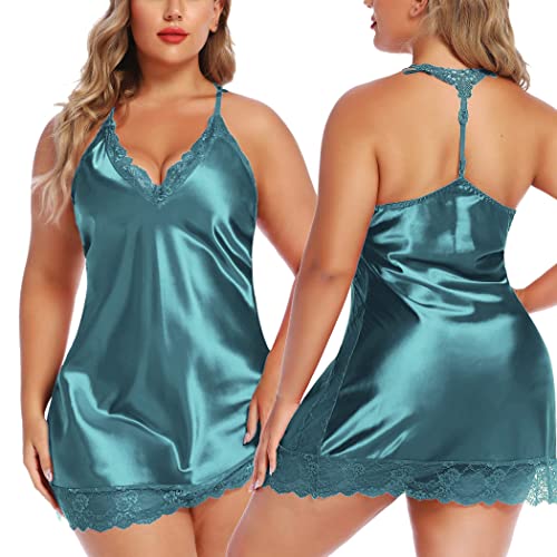 Image of Avidlove Women Lingerie Satin Lace Chemise Nightgown V Neck Mini Babydoll Sexy Full Slips Sleepwear S-4XL