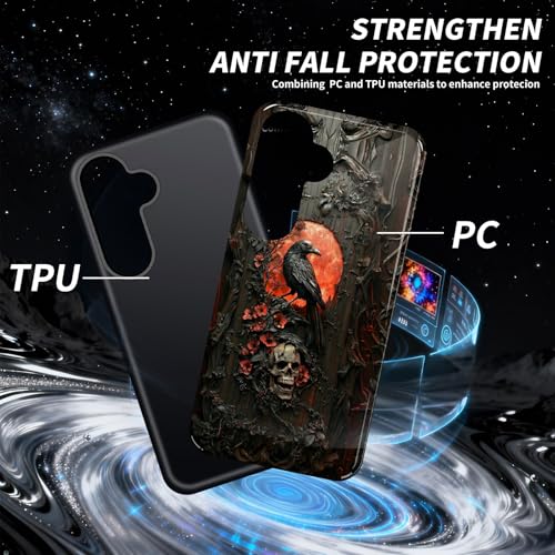 FBLLMPMZ for Samsung Galaxy A17 5G Case, Dual Layer Hybrid Protection, Shockproof, Slim & Durable Phone Cover for Women Girls, Red Moon Raven Skull - image 2