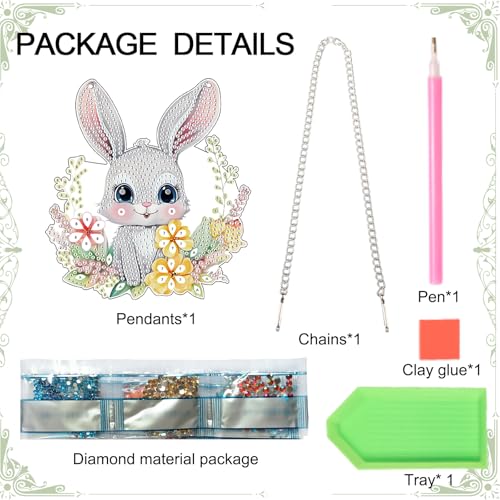 Image of AiYuanzsh Rabbit Diamond Painting Hanging Kit, 5D DIY Acrylic Special Shaped Diamond Art Pendant Ornament for Home, Wall, Door, or Garden Decor, Easter Diamond Art Kit for Adults