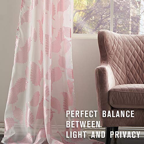 image for KEQIAOSUOCAI Pink Leaf Jacquard Sheer Scarf Curtains for Baby Girls Ro