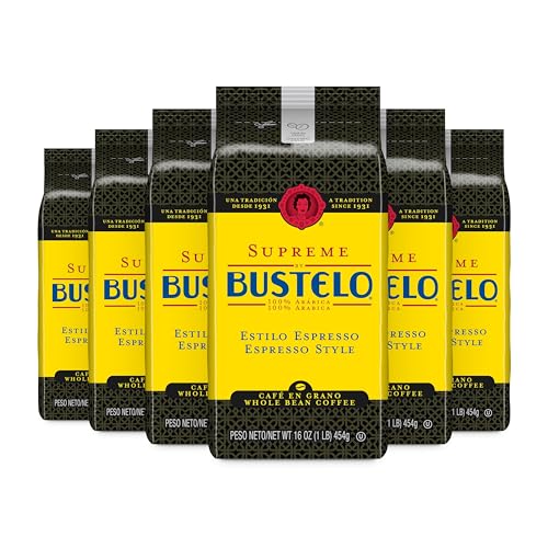 Image of Cafe Bustelo Supreme by Bustelo Espresso Style Dark Roast Whole Bean Coffee, 16 Ounce (Pack of 6)