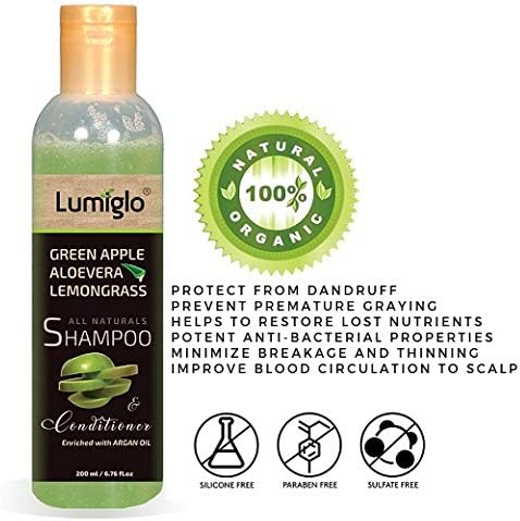 Lumiglo Ultra Nourishing Shampoo With Conditioner Organical Plant Extracts Like Green Apple, Lemon Grass, Aloevera, Enriched By Pure Argan Oil As Scalp Profiler. Silicone & Sulphate Free (200ml)