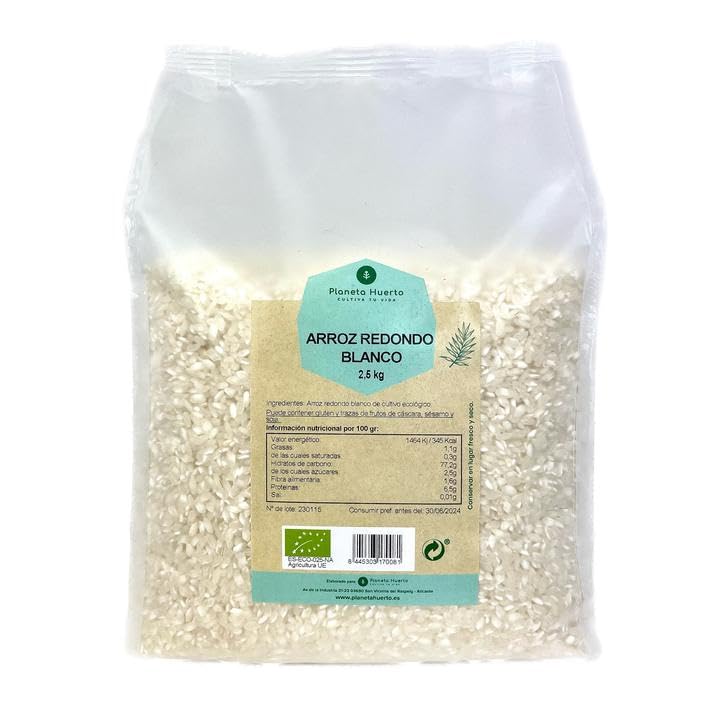 PLANETA HUERTO | Arroz Redondo Blanco ECO 2,5 kg – Fuente de Energía y Fibra, Ideal para Paellas, Risottos y Platos Ecológicos Saludables
