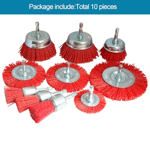 Image of 10 Pack Nylon Filament Abrasive Wire Brush Wheel & Cup Brush Set with 1 /4 Inch Hex Shank, Nylon Drill Brush Set for Rust Corrosion Paint Removal
