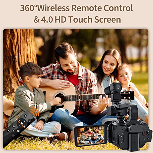 Video Camera Camcorder 4K 64MP 60FPS, HD Auto Focus Vlogging 4.0" Touch Screen 18X Zoom Digital Camera with Microphone, Handhold Stabilizer, 64G SD Card, Remote Control, Charger - Image 6