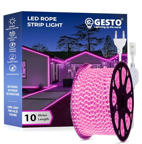Image of Gesto 10 Meter Rope Led Strip Lights - Outdoor Lights Waterproof for Balcony Decoration,Home Decor & Interior Decoration | Decorative Lights for Diwali Decoration,Cove Light for Ceiling (Pink)