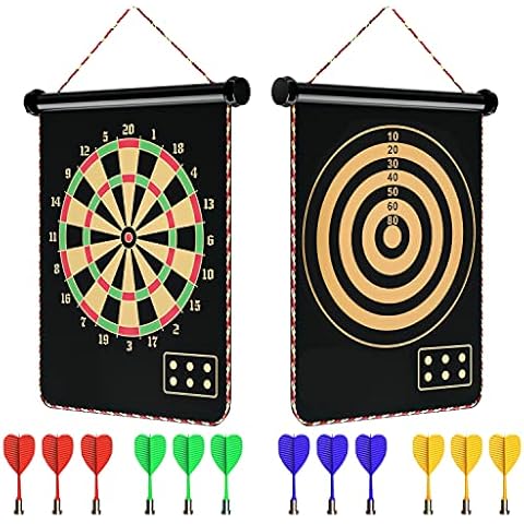 Mixi Magnetic Dart Board for Kids, Outdoor Toys Kids Games Double Sided Dart Board Games Set for Boys with 12 Darts, Best Toys Gifts for Teenage Boys Girls Age 5 6 7 8 9 10 11 12 13 14 15 16 Years Cover
