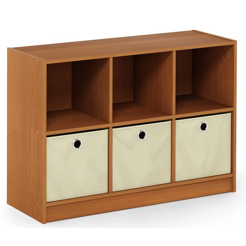 Photo 1 of Furinno Basic 3x2 Bookcase Storage w/Bins, Light Cherry/Ivory Light Cherry/Ivory Storage