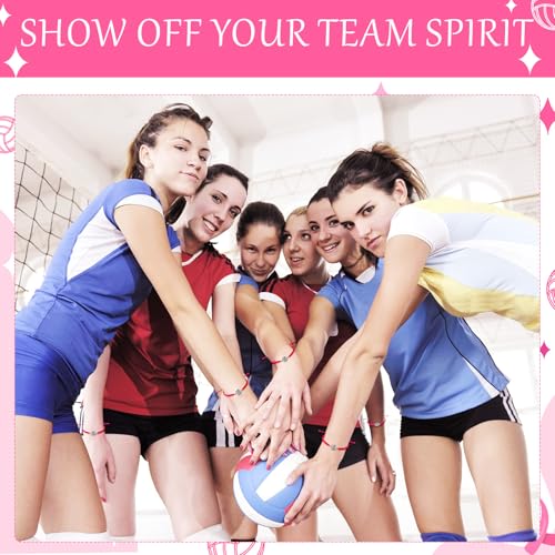 Tondiamo 30 Pieces Pink Out Volleyball Charm Bracelet Adjustable Bracelets with 30 Pcs Cardboard Volleyball Team Gifts for Team Players4