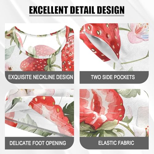 ALAZA Watercolor Strawberry Blossom White Pajamas Short Sleeve 2 Piece Sleepwear Top and Bottom Pajama Set Unisex4