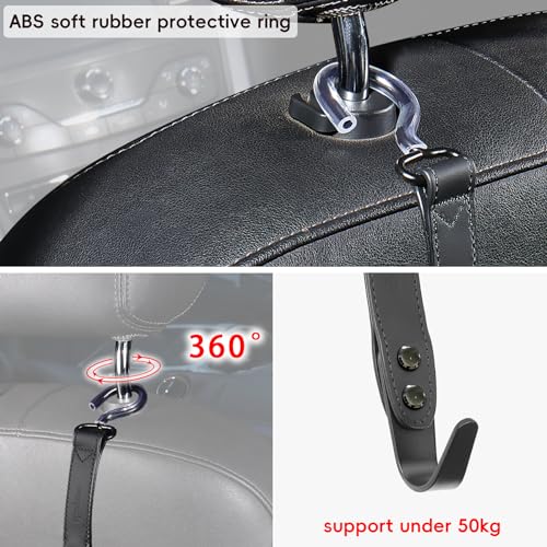 Image of Car Hooks,Car Purse Hook,Car Headrest Hook 2 Pack Leather Headrest Hooks for car Accessories,SUS304 Car Bag Hooks(Black)