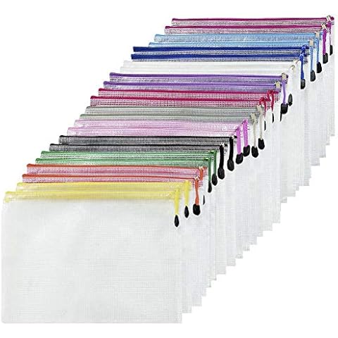 24PCS Plastic Wallets Folders - A4 Plastic Wallet Document Folder Extra Thick Zip Lock Bags Mesh Zipper Bag for File Storage Cover