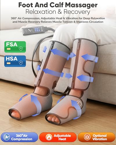 Image of Air Compression Leg Massager with Heat : Foot and Calf Massager for Circulation and Pain Relief - 9 Intensity, 4 Modes, 3 Heating, Vibration, for Sitting /Standing Jobs & Home Use