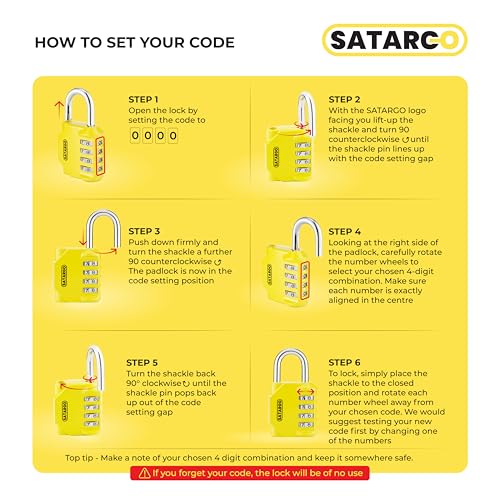 Image of 4 Digit Combination Padlock for Gym Locker - Yellow Weatherproof & Cut Resistant Digital School Locker Padlock