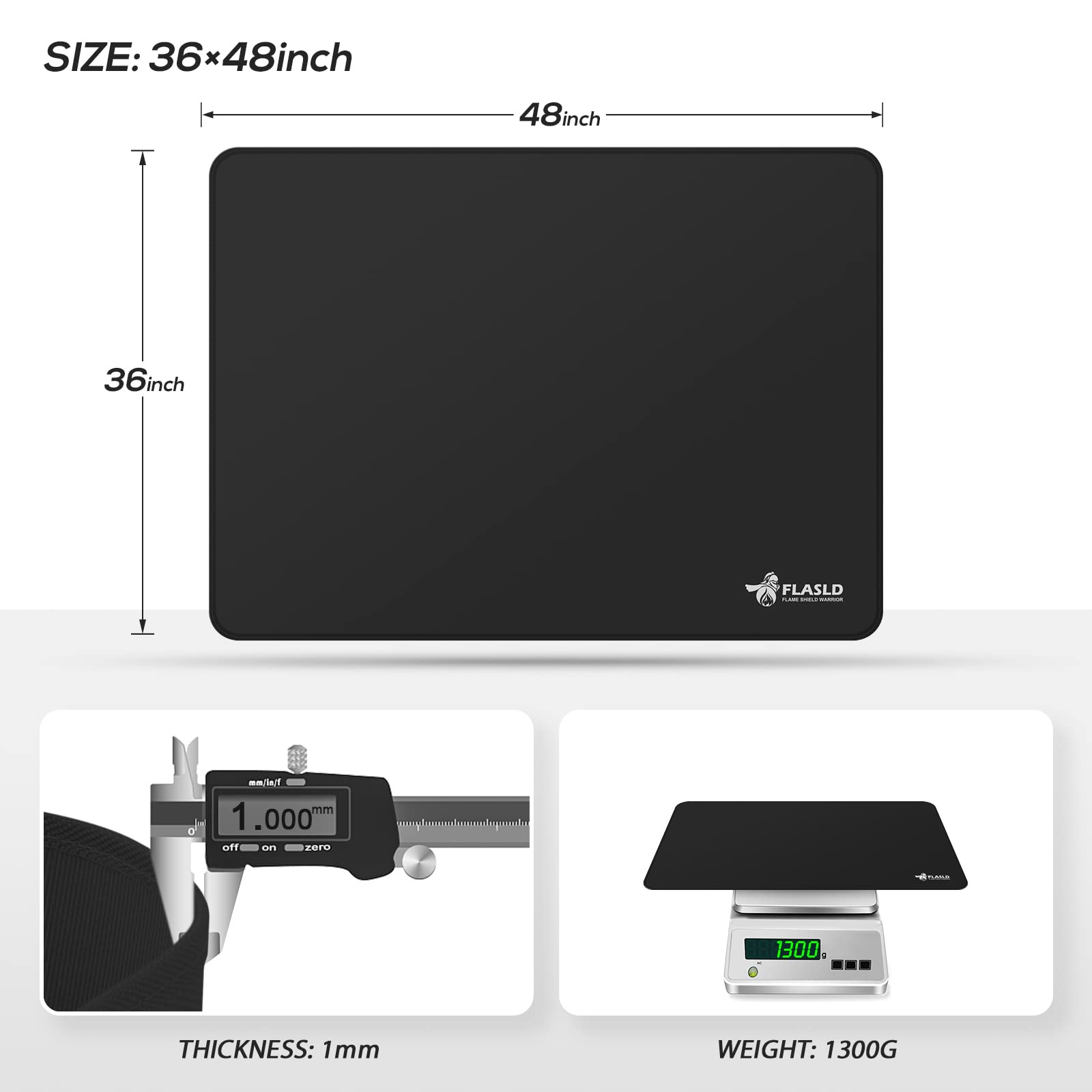 FLASLD 91 x 122 cm pod grillem ochronna mata tarasowa i tarasowa, ognioodporne maty kominkowe do ochrony podłogi i tarasu, wodoodporna i olejoodporna podkładka ochronna na trawnik, czarna