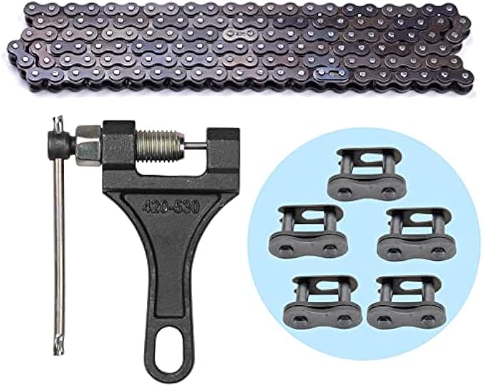 420 Motorcycle Chain - 420 Standard Roller Chain 132 Link + Chain Breaker for 110cc 125cc Dirt Pit Bike ATV Quad Go Kart Scooter Mini Bike