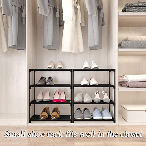 Image of 4-Tier Small Shoe Rack .Stackable Shoe Shelf Storage Organizer For Entryway Hallway Closet Bathroom Living Room(Black)