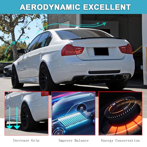 KHK E90 Rear Spoiler, Carbon Fiber Pattern Rear Trunk Spoiler Wings, ABS Material MP Style Rear Spoiler Wing Lid Fits for 2006-2011 BMW E90 3-Series 4 Door Sedan & 2008-2011 for BMW M3 Sedan — view 5